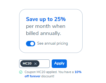 Save up to 25% MC10 and MC20 Coupon Code